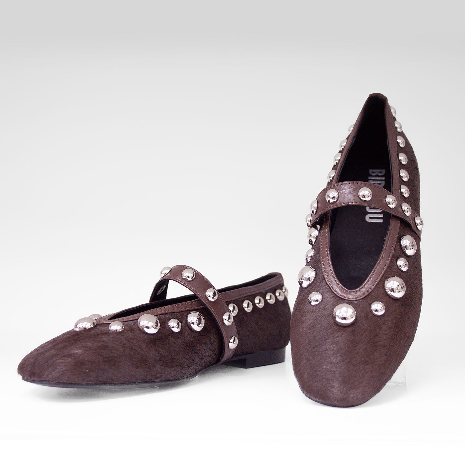 Baleriny Bibi Lou – brązowe, skórzane, hiszpańskie - widok z przodu.