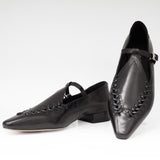 Baleriny Tuffoni – czarne, skórzane, Mary Jane, ze skóry naturalnej ma niskim obcasie - widok z przodu.