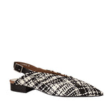 Plecione baleriny Tuffoni z odkrytą piętą – widok pod kątem, spiczasty nosek i głębokie wycięcie