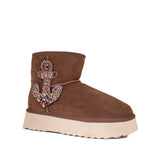 Botki w stylu emu hiszpańskiej marki Alma En Pena – brązowe, zamszowe, ocieplane - widok pod kątem