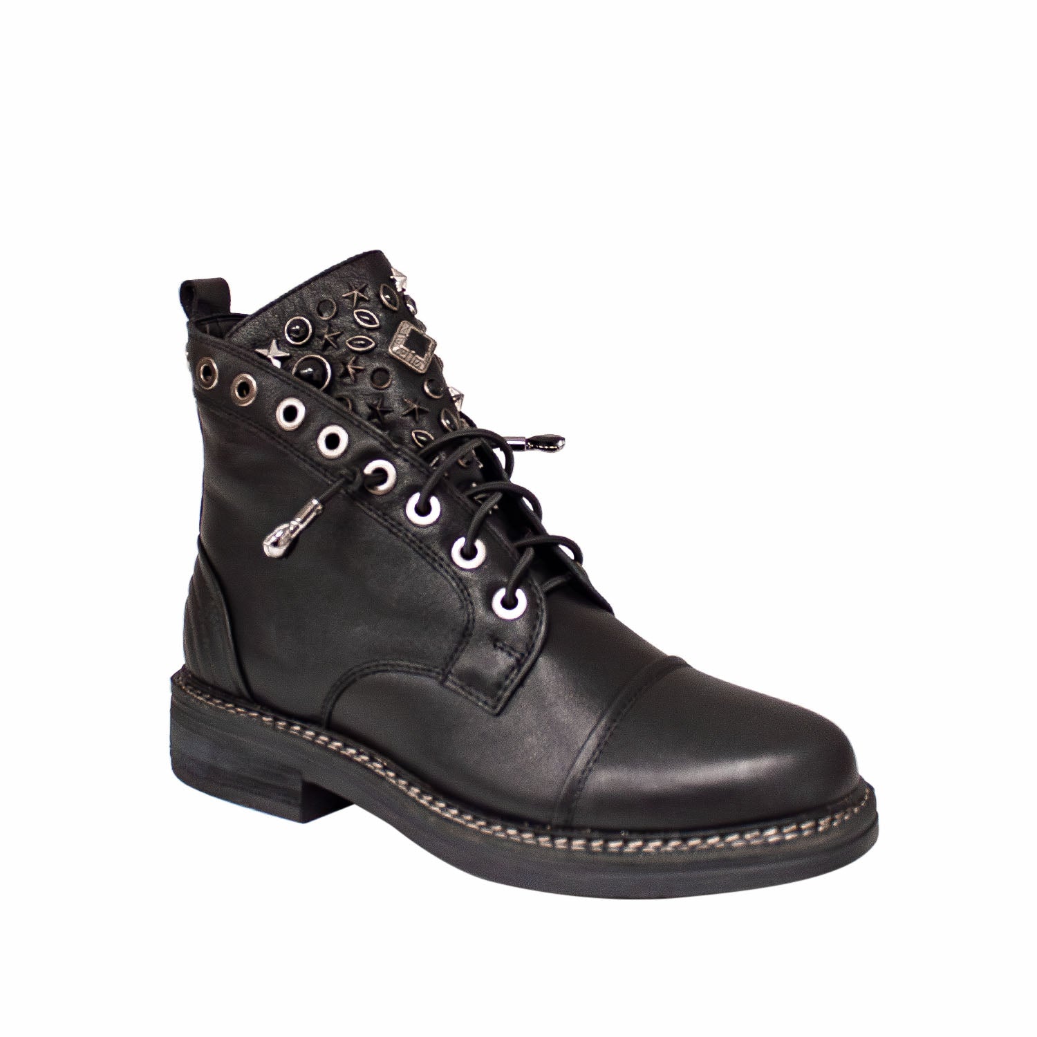 Botki Alma En Pena – hiszpańskie, ocieplane, z dżetami, ze skóry naturalnej - widok pod kątem.