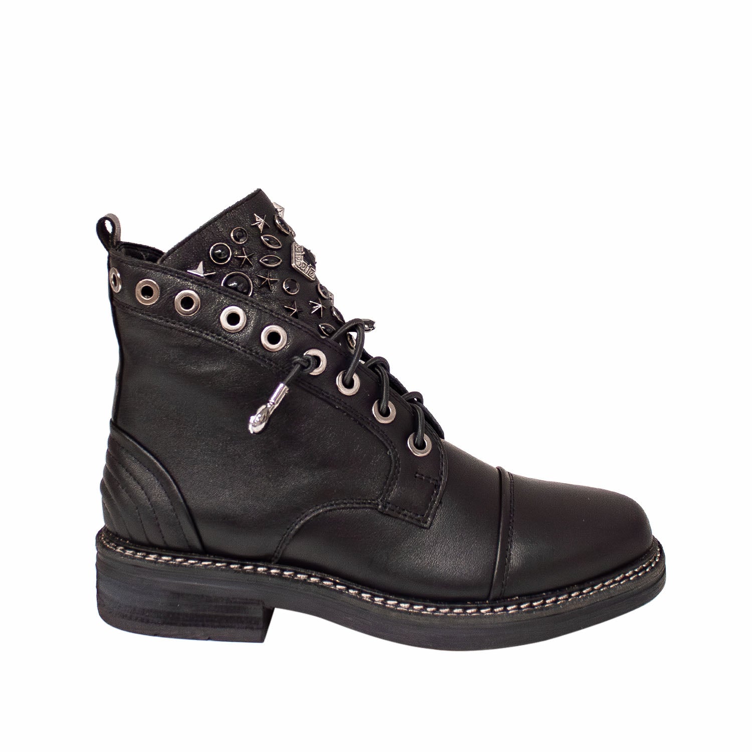 Botki Alma En Pena – hiszpańskie, ocieplane, z dżetami, ze skóry naturalnej - widok z boku.