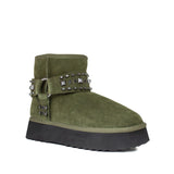 Botki emu hiszpańskiej marki Alma En Pena – zielone (khaki), zamszowe, ocieplane - widok pod kątem.