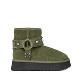 Botki emu hiszpańskiej marki Alma En Pena – zielone (khaki), zamszowe, ocieplane - widok z boku.