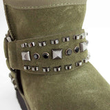 Botki emu hiszpańskiej marki Alma En Pena – zielone (khaki), zamszowe, ocieplane - zbliżenie na nity