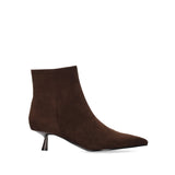 Botki Bibi Lou – zamszowe, na obcasie, kaczuszka - widok z boku.