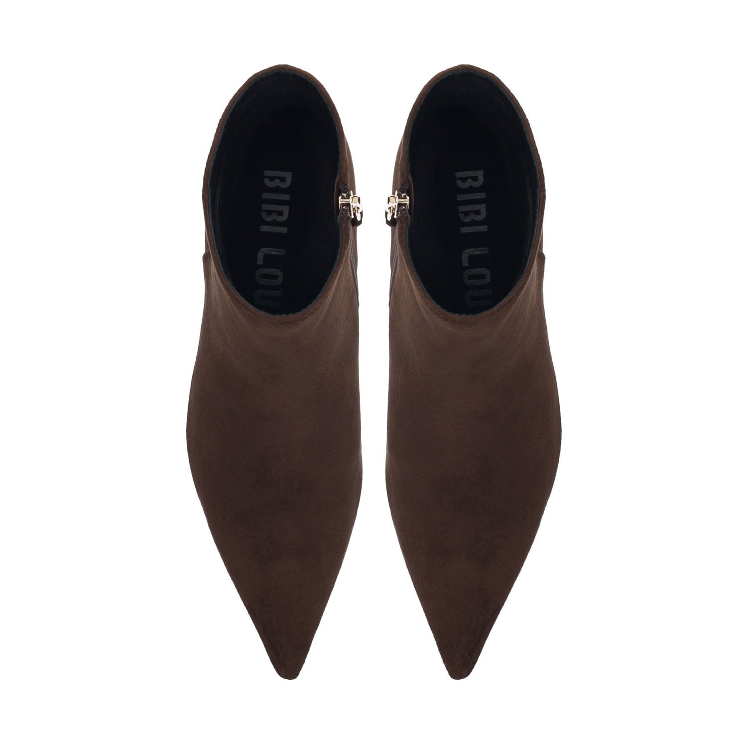 Botki Bibi Lou – zamszowe, na obcasie, kaczuszka - widok z góry.