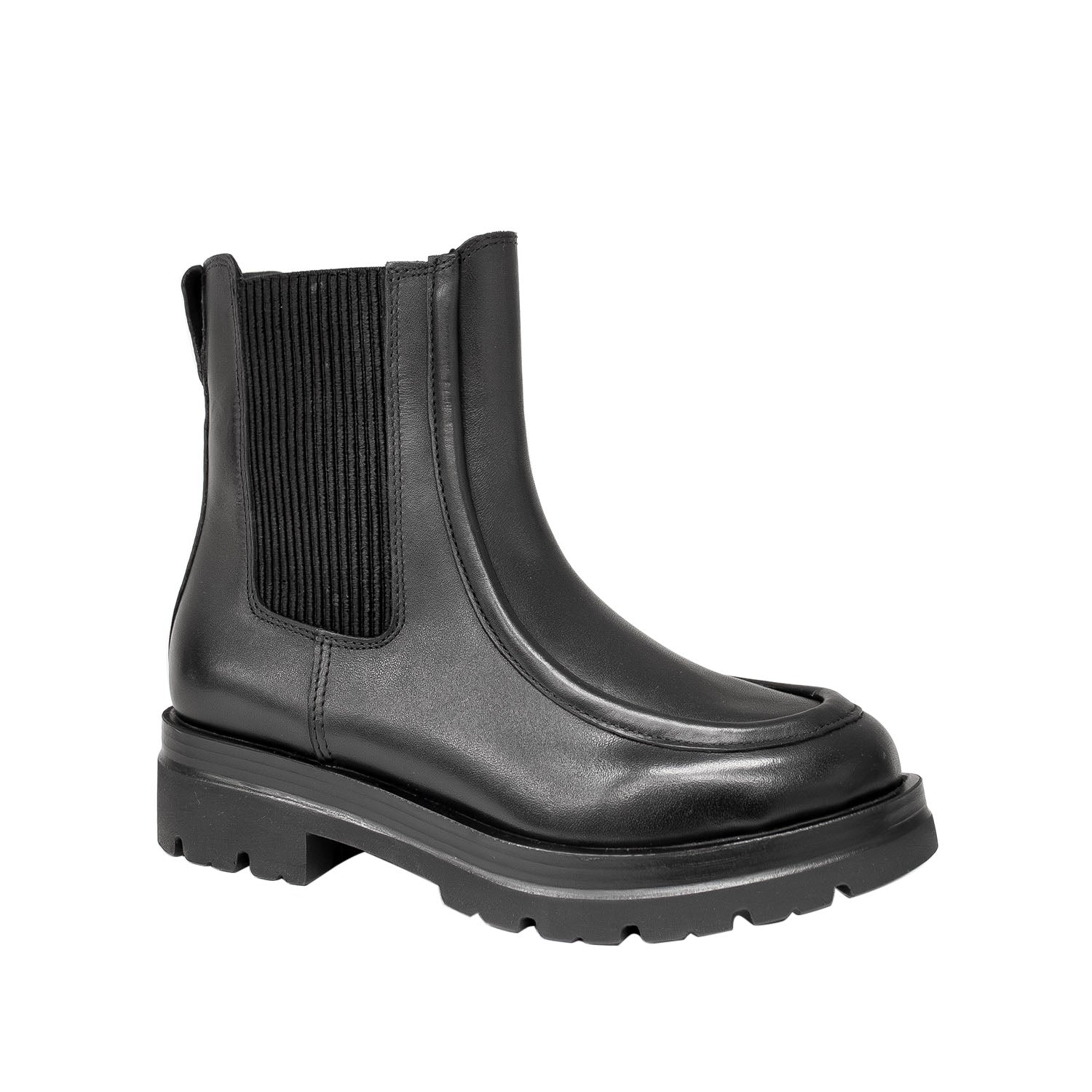 Włoskie Botki Igi&Co – czarne, skórzane, na platformie - widok pod kątem.