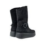 Włoskie Botki Igi&Co ze skóry naturalnej – czarne, zamszowe, na platformie - widok z tyłu.