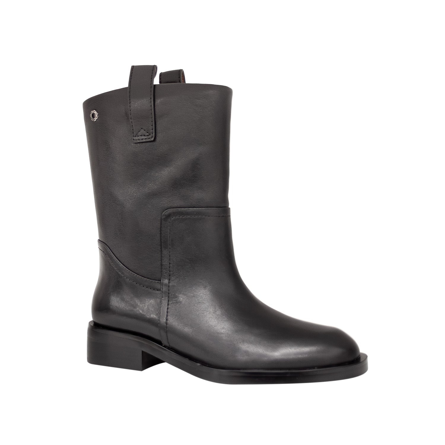 Botki Tuffoni – czarne, skórzane, motocyklowe z naturalnej skóry najwyższej jakości - widok pod kątem.