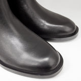 Botki Tuffoni – czarne, skórzane, motocyklowe z naturalnej skóry najwyższej jakości - zbliżenie na okrągłe noski.