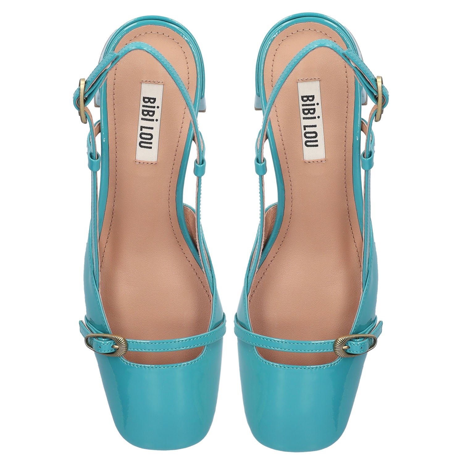 Czółenka Bibi Lou w turkusowym kolorze, widok od góry. Eleganckie linie i wygodna wyściółka skórzana.