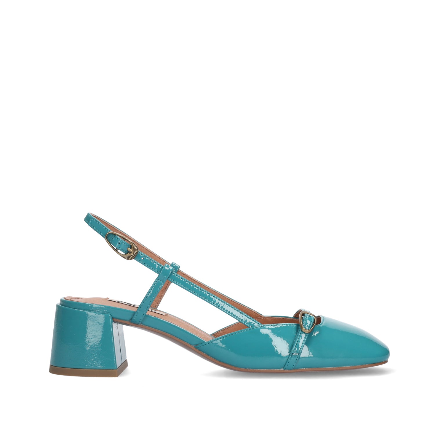 Czółenka Bibi Lou w turkusowym kolorze, skórzane, z odkrytą piętą, na niskim obcasie. Eleganckie i stylowe obuwie damskie idealne na specjalne okazje.