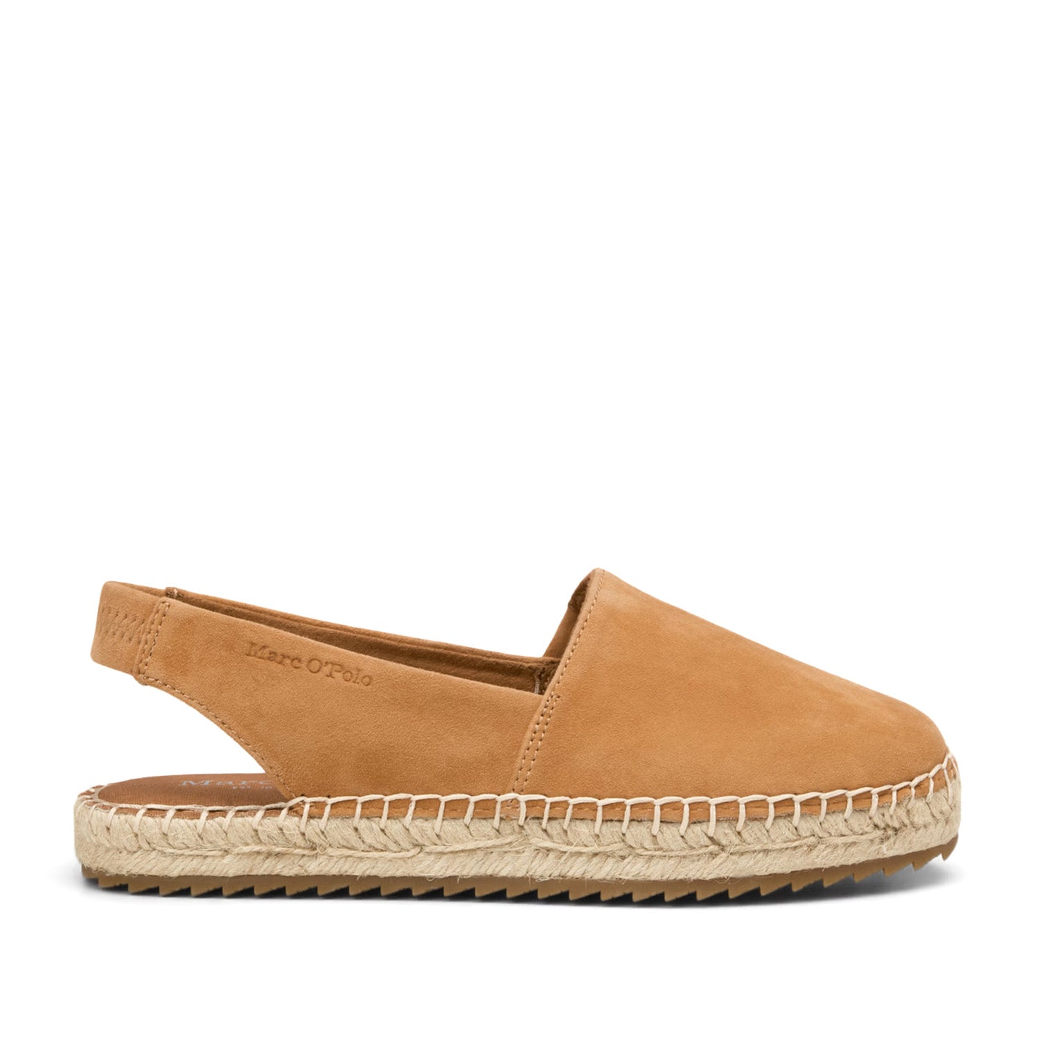 Espadryle Marc O’Polo skórzane zamszowe bez pięty – widok z boku, dobrze widoczna faktura skóry i detal logo.