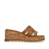 Klapki hiszpańskiej marki Bibi Lou. Holly sandal 765Z10VK: brązowe, skórzane, na koturnie – widok z boku.