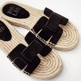 Hiszpańskie Klapki Bibi Lou w stylu espadryli, zamszowe, z naturalnej plecionki - widok z góry.