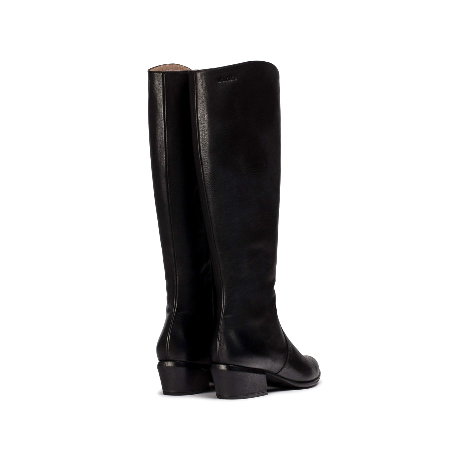 Kozaki Wonders – czarne, skórzane, na obcasie - widok z tyłu.