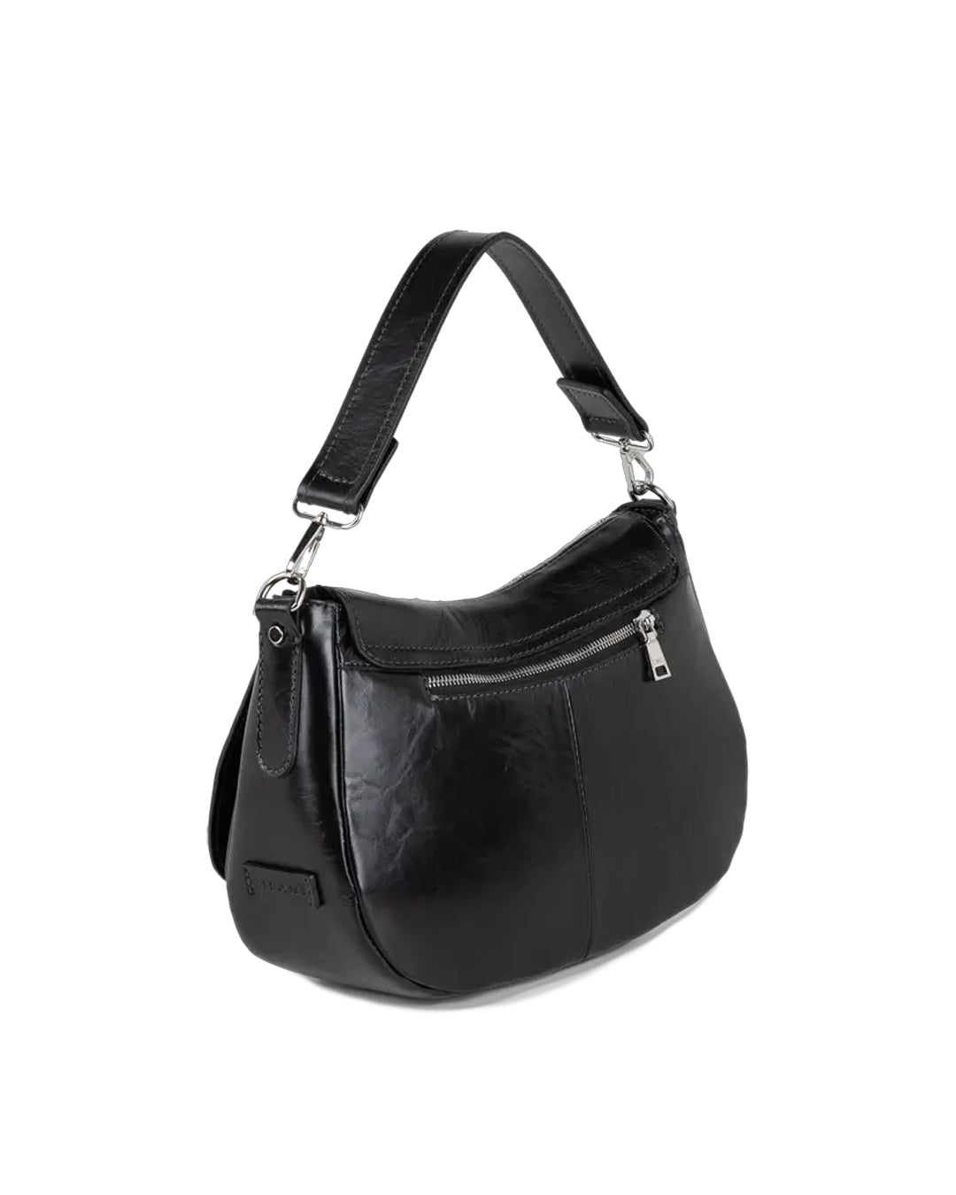 Listonoszka Ripani – czarna, skórzana, z nitami - widok pod kątem.