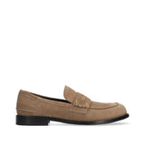 Loafersy hiszpańśkiej marki Bibi Lou – taupe, skórzane, zamszowe - widok z boku.