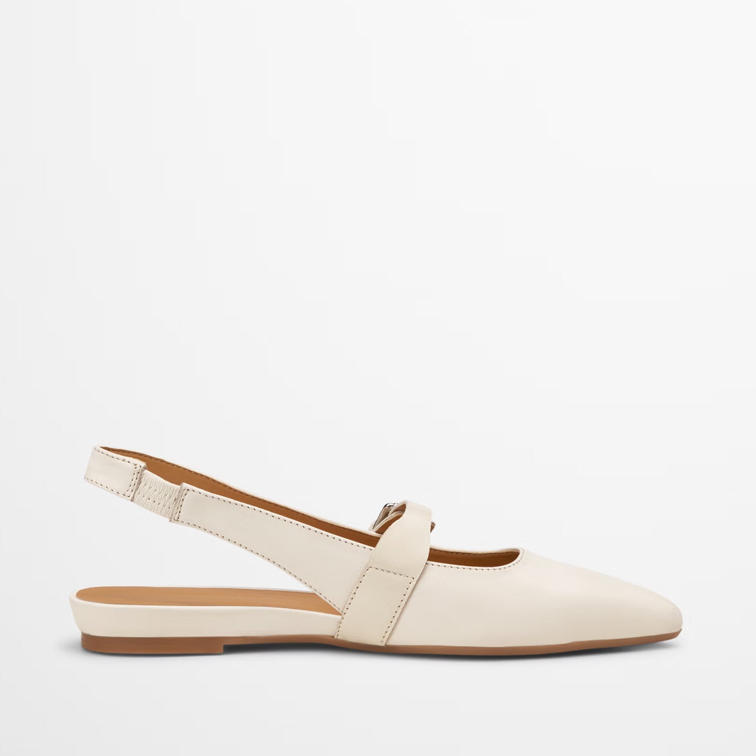 Mary Jane Marc O’Polo białe skóra naturalna – widok z drugiego boku, podkreślający lekkość formy i kobiecy charakter.