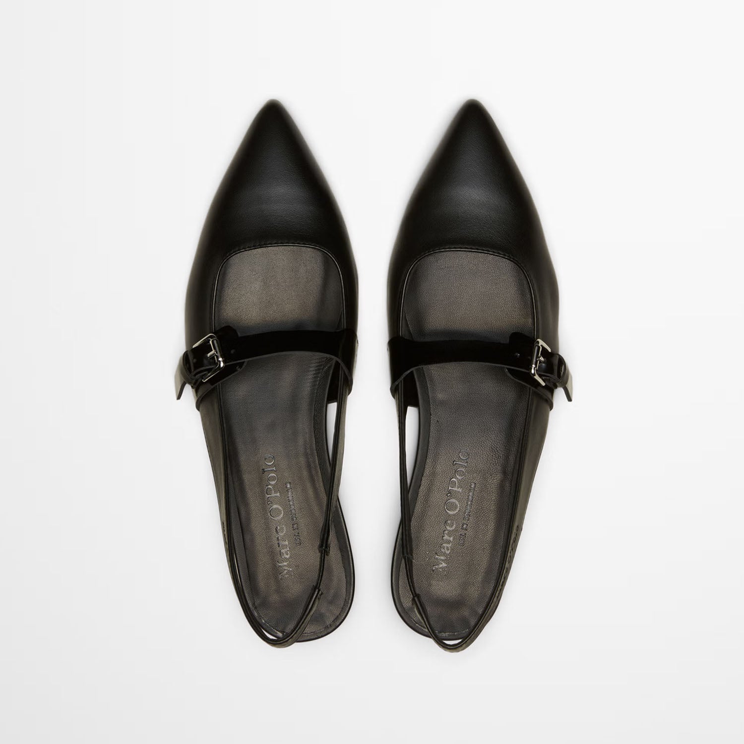 Mary Jane Marc O’Polo czarne, skóra naturalna – widok z góry, układ pasków i logo na wkładce.