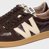 NUBIA, brązowe skórzane sneakersy Wonders typu tampki, z naturalnej skóry oraz zamszu - zbliżenie na fakturę skóry zamszowej i licowej.