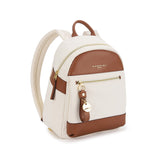 Plecak włoski Nannini pod kątem – kremowy plecak z brązowymi skórzanymi detalami i złotym zamkiem, widok pod kątem.