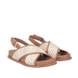 Sandały Tosca Blu – skórzane, z paskami, włoskie – ujęcie pod kątem pokazujące plecioną fakturę pasków, karmelowe wykończenia i subtelną platformę.