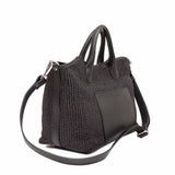 Shopperka Ripani – skórzana, czarna, włoska torebka ze skóry naturalnej oraz rafii naturalnej - widok z boku.