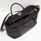 Shopperka Ripani – skórzana, czarna, włoska torebka ze skóry naturalnej oraz rafii naturalnej - widok z góry.