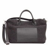 Shopperka Ripani – skórzana, czarna, włoska torebka ze skóry naturalnej oraz rafii naturalnej - widok z przodu.