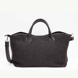 Shopperka Ripani – skórzana, czarna, włoska torebka ze skóry naturalnej oraz rafii naturalnej - widok z tyłu.