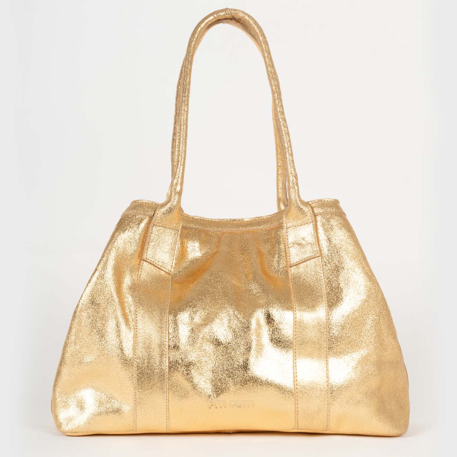 Shopperka Piti Cuiti – skórzana, złota, hiszpańska - widok z frontu.