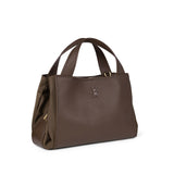 Brązowa shopperka włoskiej marki Plinio Visona – skórzana, włoska,, z naturalnej skóry licowej - widok pod kątem.