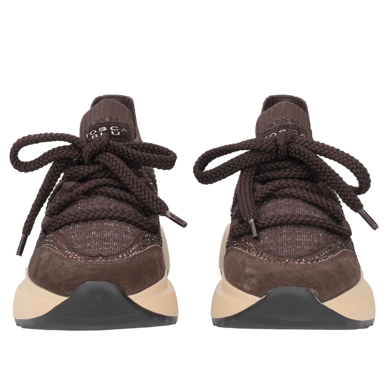 Sneakersy Tosca Blu – brązowe, zamszowe, włoskie na platformie - widok z przodu.