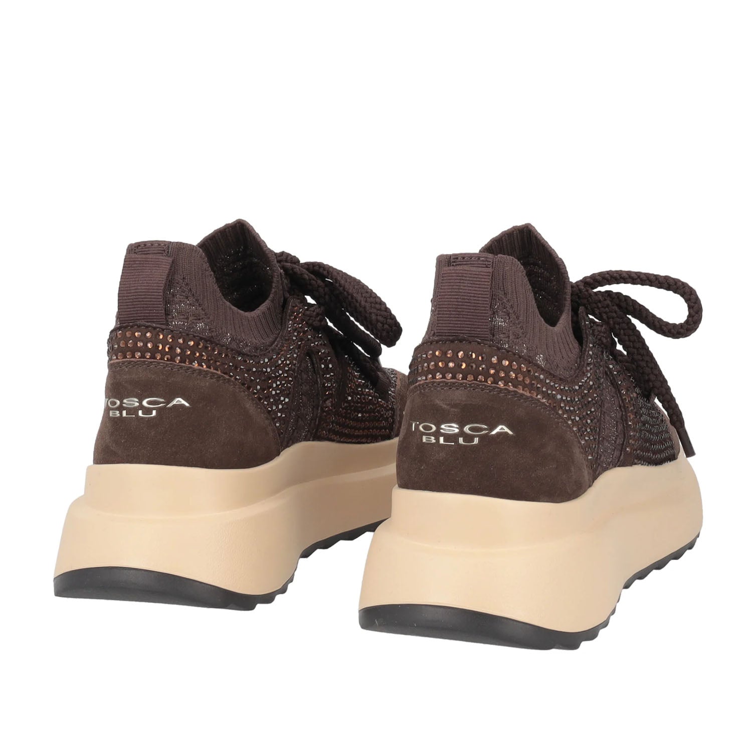 Sneakersy Tosca Blu – brązowe, zamszowe, włoskie na platformie - widok z tyłu.