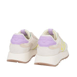 Sneakersy Tosca Blu – skórzane, zamszowe, włoskie, widok z tyłu – fioletowy zapiętek z tłoczonym logo, kontrastuje z kością słoniową i pastelową cholewką.