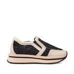 Sneakersy Tuffoni – beżowe, ażurowe, skórzane w ujęciu z boku, prezentujące strukturę cholewki z naturalnej skóry z kryształkami i delikatne linie wykończenia.