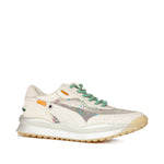 Sneakersy Tuffoni – ecru, z siateczką, skórzane uchwycone pod kątem, z transparentną cholewką i elementami z naturalnej skóry cielęcej.