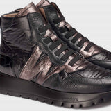 Wiosenne sneakersy Wonders – za kostkę, damskie, skóra naturalna, zbliżenie na fakturę skóry oraz wysokojakościowej tkaniny.