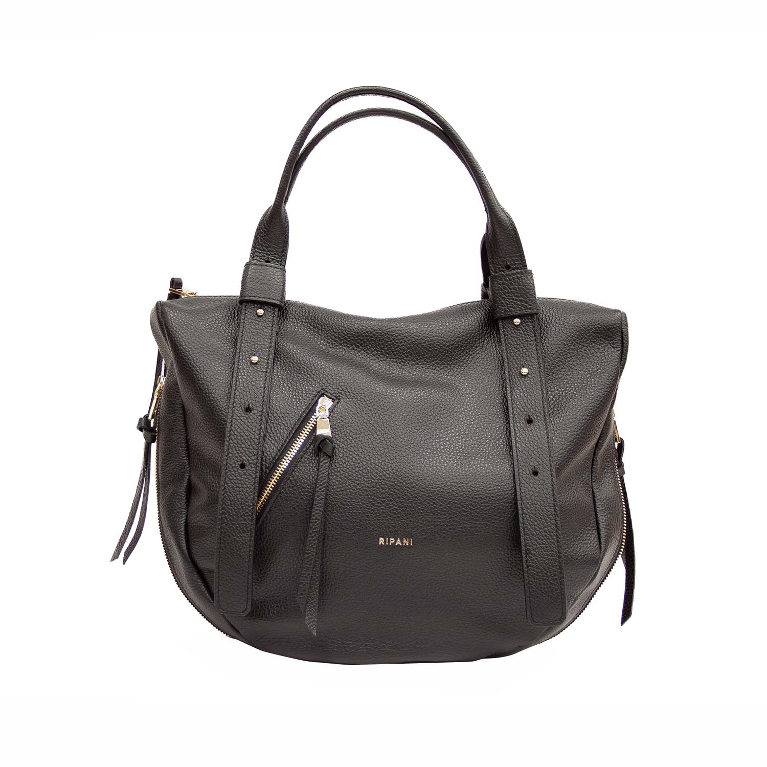 Torebka Ripani – czarna, włoska, hobo - widok z przodu.