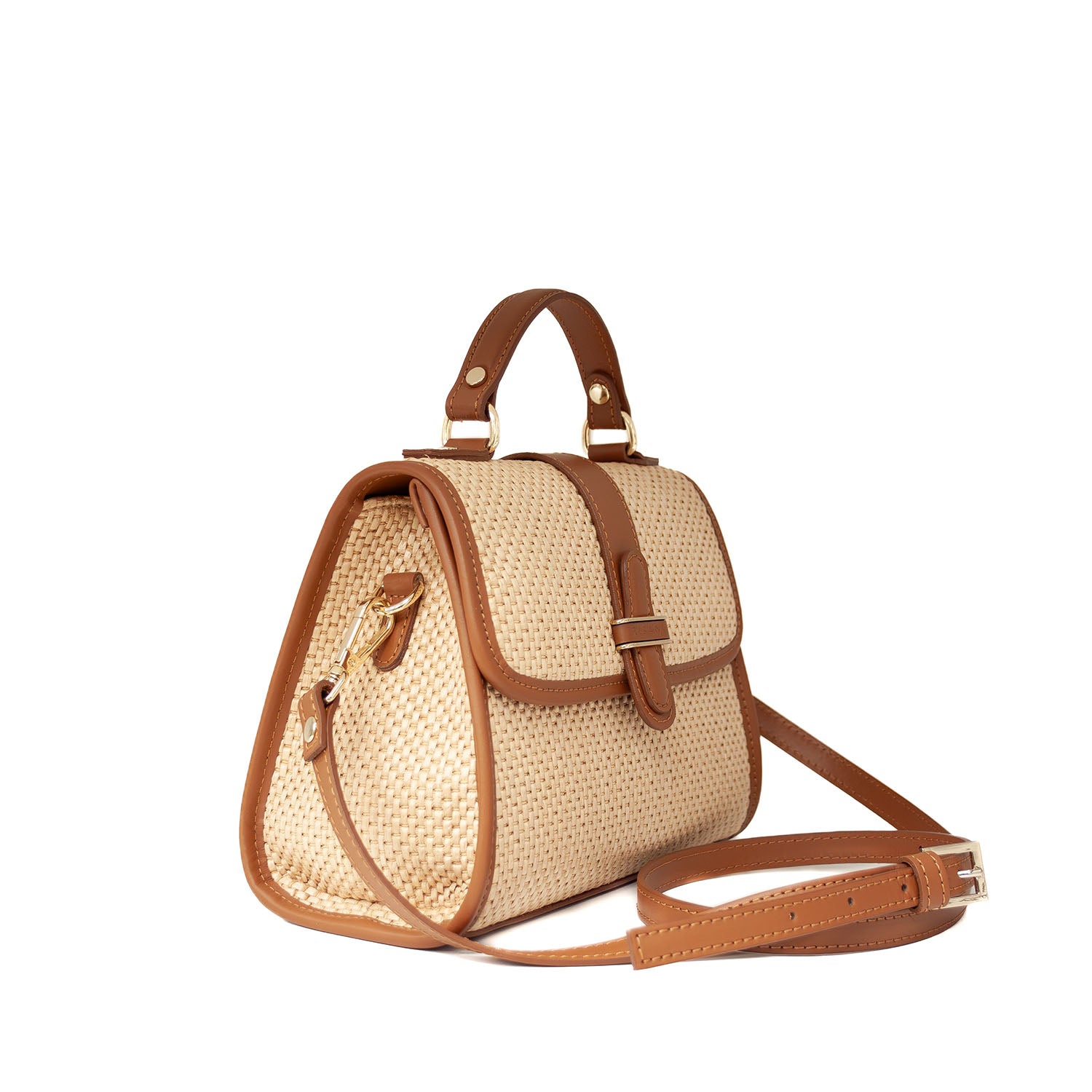 Torebka Ripani – skórzana, rafia, włoska, typu kuferek - widok z boku.