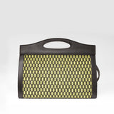 Torebka Ripani – zielona, włoska, typu kuferek z naturalnej skóry oraz naturalnej rafii - widok z tyłu.