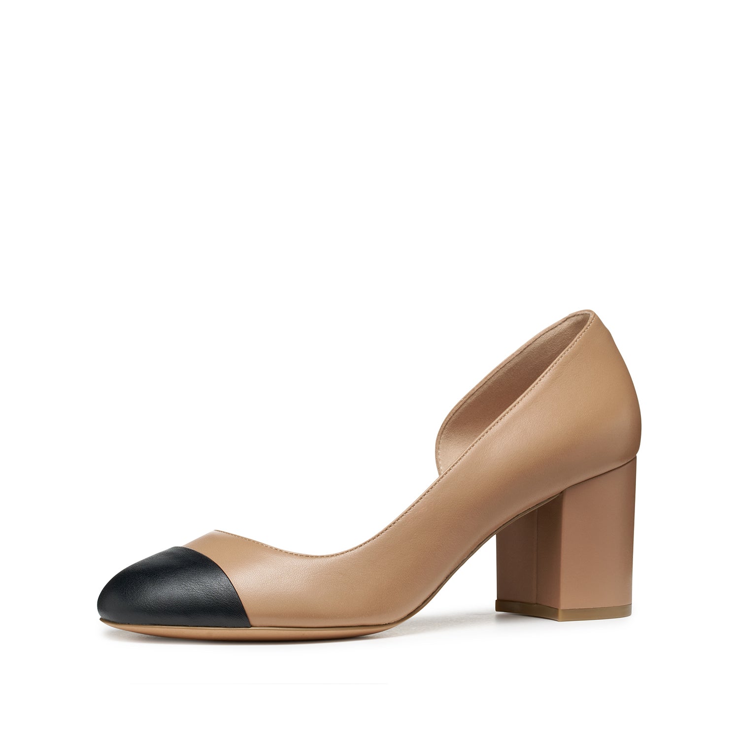 Beżowe czółenka GEOX na słupku z wysokiej jakości skóry naturalnej, widok z boku.