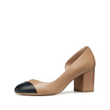 Beżowe czółenka GEOX na słupku z wysokiej jakości skóry naturalnej, widok z boku.