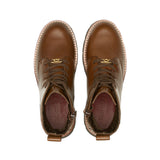 Brązowe botki Marc O’Polo, widok z góry, dobrze widoczna cholewka i wnętrze.