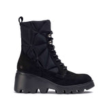 Nowoczesne, czarne nubukowe botki Wonders SILVER na platformie, widok z boku.