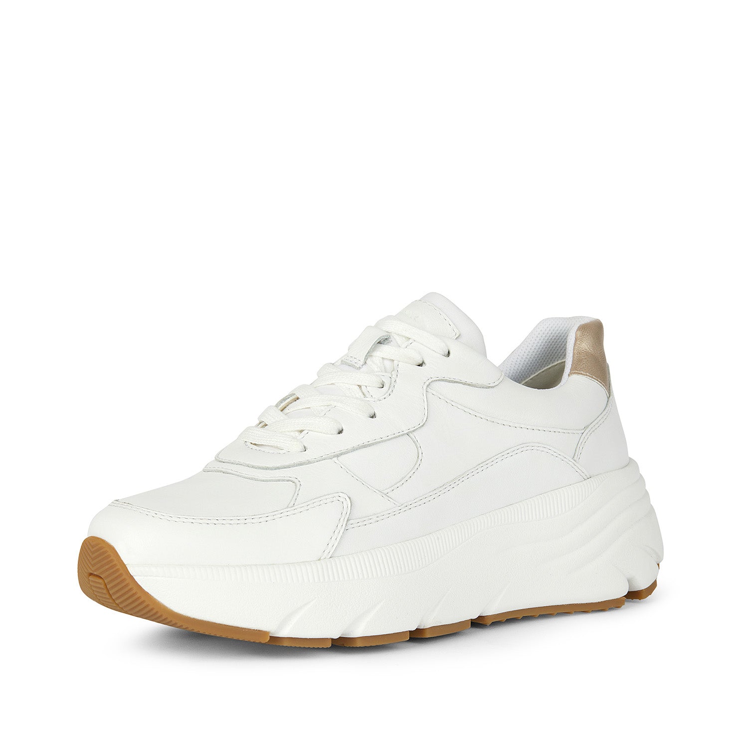 Sportowe sneakersy GEOX Diamanta – elegancki design, subtelne przeszycia, złoty akcent.
