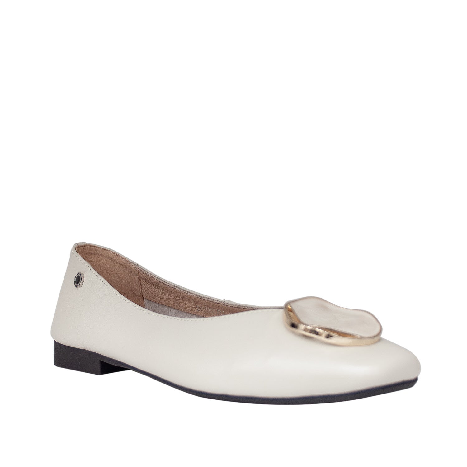 Baleriny Tuffoni – kremowe, skórzane, włoskie - widok pod kątem.