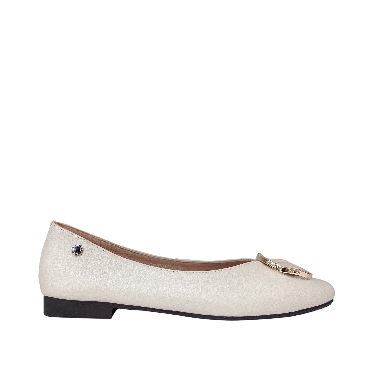 Baleriny Tuffoni – kremowe, skórzane, włoskie - widok z boku.